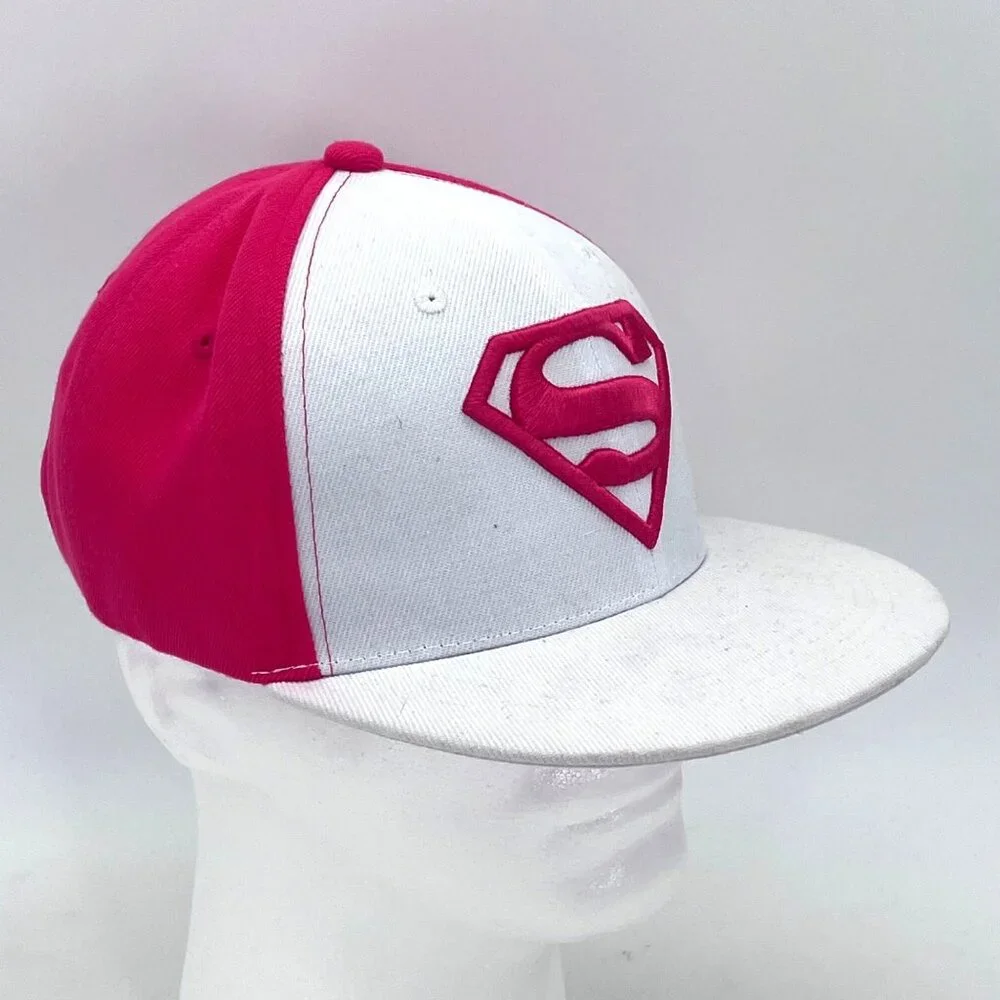 Supergirl Snapback Cap Hat Six Flags Exclusive Pink & White DC Comics Superhero - Picture 10 of 13